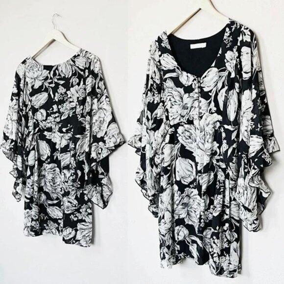MINKPINK Dresses & Skirts - MINKPINK Women's Black Floral V Neck Flutter Kimono Ruffle Sleeves Mini Dress 10